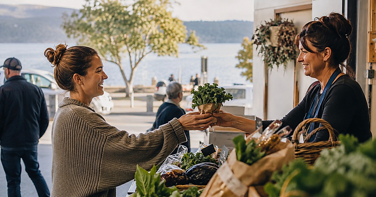 Customer supporting a local Albany market seller through an everyday purchase